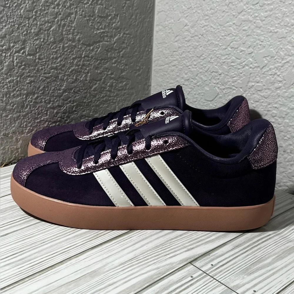 Adidas VL Court 3.0 low top sneakers shoes lace up purple youth size‎ 7 #JS3485
